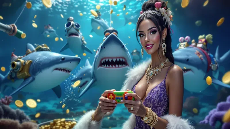 Tampilan target ikan dan efek visual arcade bawah laut